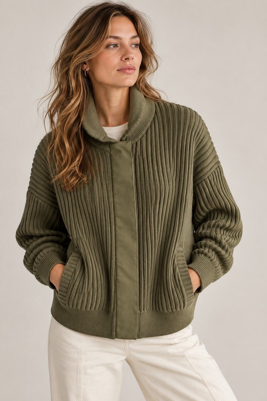 Varley Doncaster Ottoman Knit Jacket in Winter Moss - XS